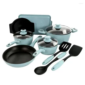 Cookware Sets 12 Piece Nonstick Aluminum Set In Blue With Kitchen Tools