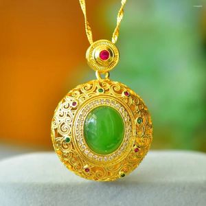 Colares Pingente Natural Verde Jade Com Ruby Esmeralda Hetian Jades Nephrite Oco Openable Charm Colar Mulheres Acessórios de Jóias Finas