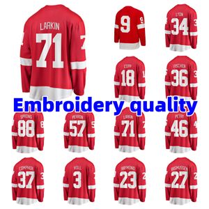 Nuovo arrivato Maglie da hockey # 71 DYLAN LARKIN MORITZ SEIDER VILLE HUSSO LUCAS RAYMOND MICHAEL RASMUSSEN Maglia da giocatore in trasferta - Rosso bianco