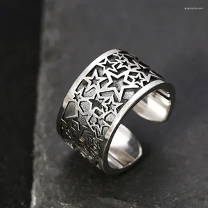 Cluster Rings Real 925 Sterling Silver Color Men Women Adjustable Ring Thai Vintage Pentagram Opening Wedding Fine Jewelry