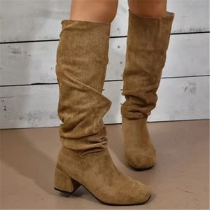 Boot S -skor till försäljning 2023 Högkvalitativt fyrkantigt huvud Solid Autumn Simple Fashion Heel Suede Heels Size43 231026