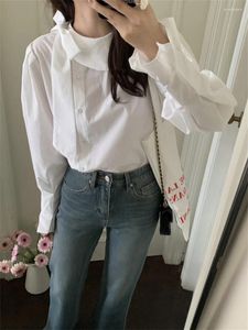 Kvinnors blusar främmande kitty franska vita skjortor kvinnor lykta full ärm chic mjuk söt höst 2023 arbetet slitage lady slim dagligen