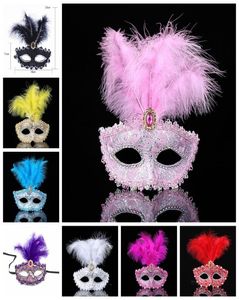 Fashion Women Sexy Feather Mask Christmas Hallowmas Eye Mask Venetian Masquerade Dance Party Holiday Masks With Feathers Beads DBC6143390