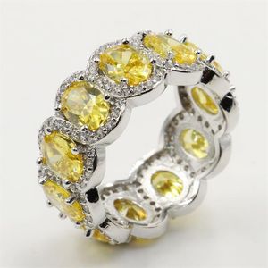 Yeni Varış Lüks Takı Bırakın Gerçek 925 STERLING Gümüş Sarı Topaz CZ Diamond Women Wonek Band Ring Lovers'205s