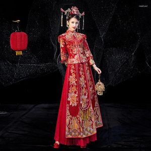 Roupas étnicas FZSLCYIYI Tamanho 5XL Vestido de Noiva Casamento Retro Chinês Marrige Cheongsam Brinde Seção Longa