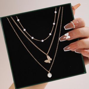 Choker Chokers Trend Butterfly Imitation Pearl Geometric Necklace Women's Vintage Classic Clavicle Chain Banquet Jewelry