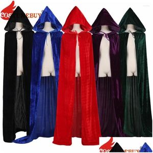 Temad kostym kostymbuy unisex mantle hoodie cloak coat wicca robe medeltida cape sjal halloween cosplay party witch wizard costume dhjzx