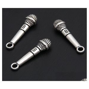 Ciondoli 50 pezzi argento antico microfono ciondolo amanti della musica forniture di gioielli fatti a mano per fare fai da te orecchini braccialetto 7X21 mm goccia Deliv Dh6Vm