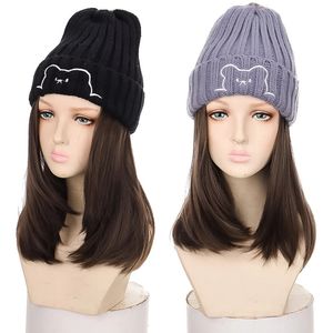 Mützen, Beanie, Mütze, Synthetik, kurz, mit Haaren, natürliche Farbe, Schwarz, Braun, für Damen, Wolle, Produkt MUMUPI 231025