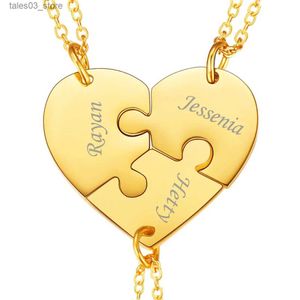 Pendant Necklaces U7 Stainless Steel Heart Puzzel Necklace 2/3/4/5/6pcs/set Personalized Family Love Couple Friendship BFF Custom Engrave Jewelry Q231026