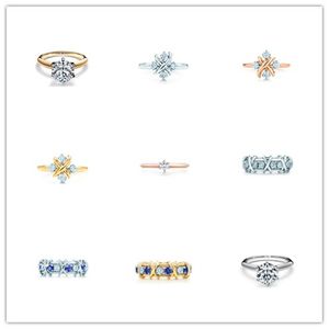 Классические двойные Т-образные роскошные ювелирные изделия Обручальные кольца для женщин и мужчин Позолоченные кольца 18 карат с бриллиантами нескольких цветов Модные аксессуары подарки на помолвку