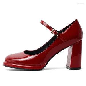 Dress Shoes Classic Thick Soled Mary Jane Women's Heeled Round Toe Lolita Square Single Patent Leather Buckle 42