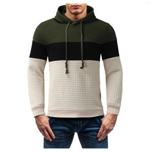 Men's Hoodies Patchwork Sweatshirt Autumn Winter Solid Color Plaid Hooded Sweater Hoodie Tops Pullover Drawst Tunic Jacket Coat