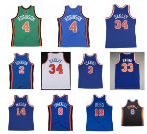 Knick Nate Robinson Patrick Ewing Jersey New John Starks York Phil Jackson Larry Johnson Latrell Sprewell Willis Reed Mitchell Ness White Blue Size S-XXXL