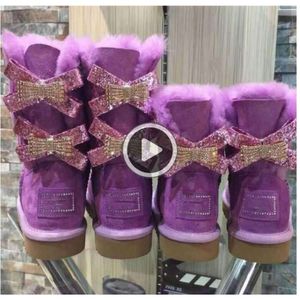 Stövlar Australien Snöstövlar Middle New Tube Fashion Warm Womens Cotton Shoes Bowknot Drill Snowshoe Storlek 8865