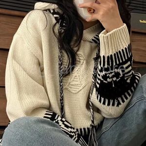 Suéteres de grife para mulheres moda moletom com capuz de malha com chapéu estilo étnico suéter jacquard para outono inverno festival presentes 25197