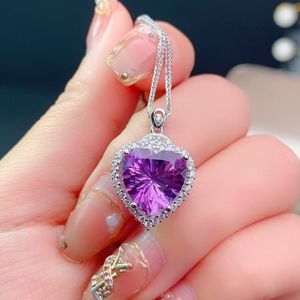 Jewelry love Heart Shape Dark Purple Crystal zircon Diamond Pendant White Gold Necklace Girlfriend Party Birthday Gift