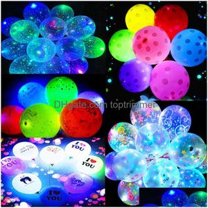 Balon 9 Styles LED LED LOUNIN BALLOLAR ŞEFLEYİCİ KLEP BOBO BALLARI PARTİ Sevgililer Günü Dekor Hediyeleri Kalp Şeklini Dotlar Mektup Baskı Dro Dhu4v