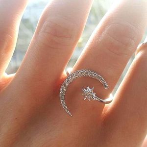 Wedding Rings 2023 Fashion Moon Star Open Finger For Women Adjustable Silver Color Ring Jewelry Girl GiftsWedding