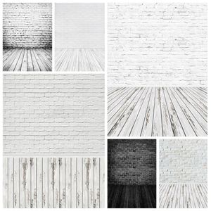 Wall Stickers Gray White Brick Wooden Floor Backgrounds Baby Shower Portrait Toy Pet Cake Birthday Pography Backdrops For Po Studio 231026
