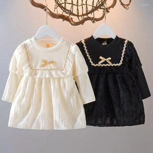 Girl Dresses Sweet Spring Autumn Girls Kids Princess Ruffles Lace Dress Fashion Baby Infants Long Sleeve Bow Vestidos ADK1122