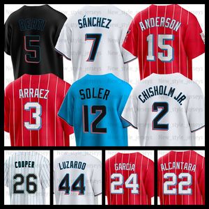 Maglia da baseball Jazz Chisholm Jr. Marlins Brian Anderson Jorge Soler Luis Arraez Sandy Alcantara Jesus Sanchez Jesus Luzardo Jerar Encarnacion Avisail Garcia