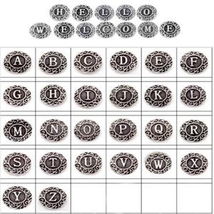 Whole 26pcs Lots initial A-Z Alphabet letter Metal Alloy 18MM Ginger snap Buttons for Snap Chunk Charm Button Bracelet DIY Sna201M