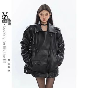 Women's Leather Faux Leather Black PU Leather Coat for Women Spring and Autumn American Retro Short Loose Motorcycle Style Jacket Women Clothing 231026