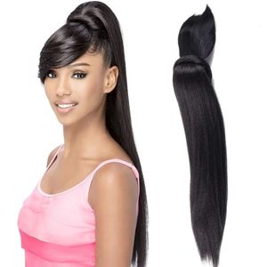 Synthetic s Long Kinky Straight Hair tail With Bangs Fake Bun And Bang Set Tail For Women Clip In 231025