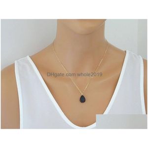 Collane con ciondolo Collana con diffusore in pietra naturale lavica Riempimento in oro 18 carati Olio essenziale Angelo a goccia per le donne Gioielli da donna Alta qualità Dhhcf