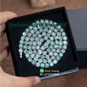 2023 venda quente gra certificado passar testador de diamante 3mm 4mm prata 925 tênis corrente colar verde moissanite corrente