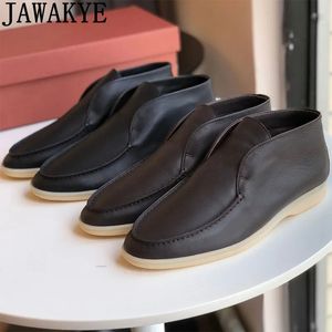 Buty zimowe męskie buty płaskie kostki Prawdziwe skórzane mokasyny buty komfortowe buty do spacerów Wysokie wełniane futra buty dla mężczyzny 231026