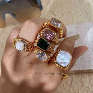 2022 Thin Ring Band Texture Engraved Small Square 3a Cubic Zirconia Stone Black White Green Red Gemstone zircon rings fashion ins 180l