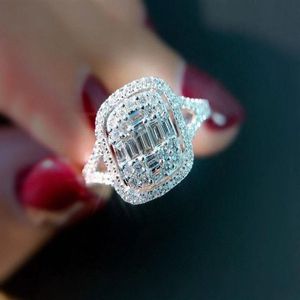 Ny Big Bling Zircon Stone 100% 925 Sterling Silver Color Rings for Women Wedding Engagement Fashion Jewelry255G