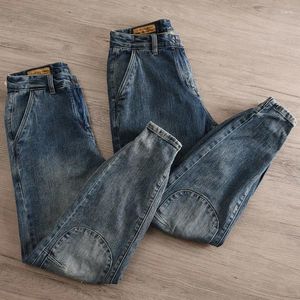 Jeans masculinos atacado 2023 estilo hong kong emendado ork roupas harem calças marca sólida versátil solto pernas homens cowboy baggy