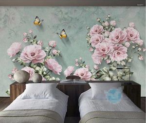 Wallpapers CJSIR Custom Wallpaper European Retro 3D Rose Butterfly TV Background Wall Living Room Bedroom Mural