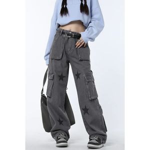 Women's Jeans Vintage Grey High Waist Women Jeans Straight Baggy Denim Pants Stars American Fashion Streetwear Wide Leg Jean Female Trouser 231026