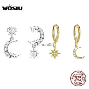 Orecchini con perno WOSTU in argento sterling 925 con stella luna e fibbie per orecchie asimmetriche per le donne Gioielleria raffinata YQ231026