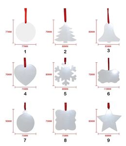 Новый сублимационный пустой рождественский орнамент, двухсторонний кулон в виде рождественской елки, многоугольная алюминиевая пластина, металлическая подвесная бирка, украшение для праздников, ремесло B1026