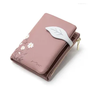 Wallets Fashion Women Wallet Leaf Pattern Hasp Lady Purse Soft Pu Leather Small Short Female Zipper Mini Girl Coin Clutch