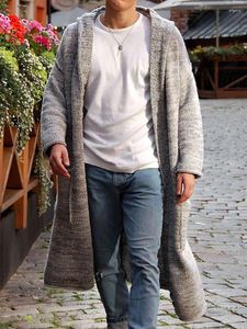 Men's Sweaters Male Autumn Winter Gray Cardigan Sweatercoat Patchwork Pockets Long Loose Outerwear Full Sleeve Men Knitwear Hooded Casual