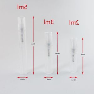 Frasco de perfume de plástico transparente de tamanho mini 2ml 3ml 6ml com pulverizador de névoa fina frasco amostrador 100 Pçs/lote Qcaws