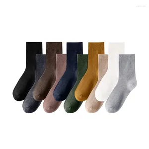 Meias masculinas 5 pares/lote moda algodão masculino cor sólida longo casual negócios masculino alta qualidade calcetines meias