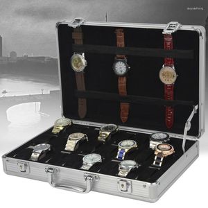 Caixas de relógio caixa de alumínio caixa de armazenamento 24 slots relógios organizador masculino exibição de pulso mecânico coleção acessórios