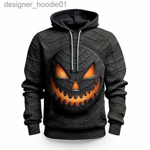 Męskie bluzy bluzy 2023 Nowa moda swobodna jesień/zima Halloween męska dynia 3D Printing Halloween Series Hoodie L231027