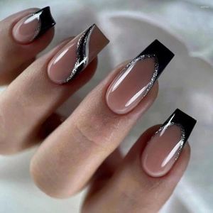 False Nails Long Length French Fake Fashion Round Head Wearable Manicure Ballerina Nail Full Cover T-shape Tips Girl