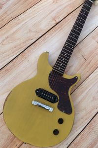 Standart Elektrik Gitar TV Sarı Mat Vücut Süt Beyaz Retro Tuner Yıldırım Paketi