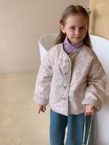 Piumino Parka Corea Abbigliamento per bambini Ragazze Fiori frammentati Cotone Autunno Inverno Dolce caldo Manica lunga per bambino