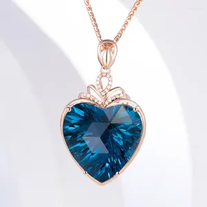 Anhänger Halsketten Trendy Kristall Halsreifen Halskette Rose Gold Farbe Blau Herz Für Frauen Weibliche Tropfen Schmuck Großhandel Geschenk