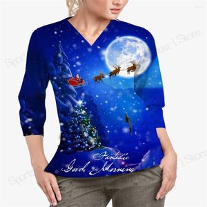 Kvinnors T-skjortor V-ringning Y2K Tops för kvinnor 2023 Pocket Tee Shirt Fashion Tshirts Woman Christmas Eesthetic Clothes Short Sleeve